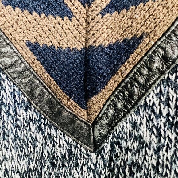 Vintage 80s Urban Works V Neck Dad Sweater Leather Trim Black White - L - Picture 6 of 7